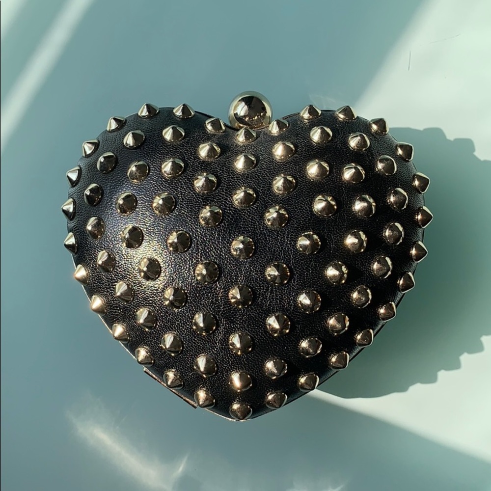 Forever21 black heart-shaped silver studded clutch